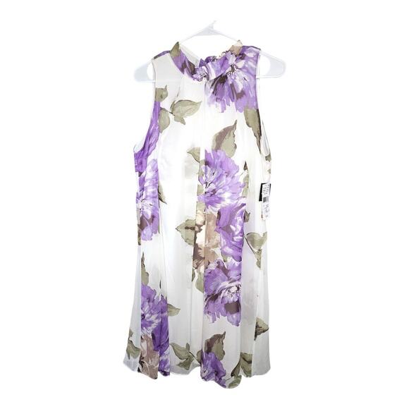 NEW Robbie Bee Women's Sleeveless Back Keyhole Tie Floral Dress White (Size: 12) - Picture 1 of 8